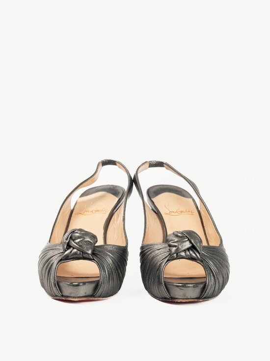 Christian Louboutin Metallic Grey Knotted Slingback Sandals - Picture 2 of 9
